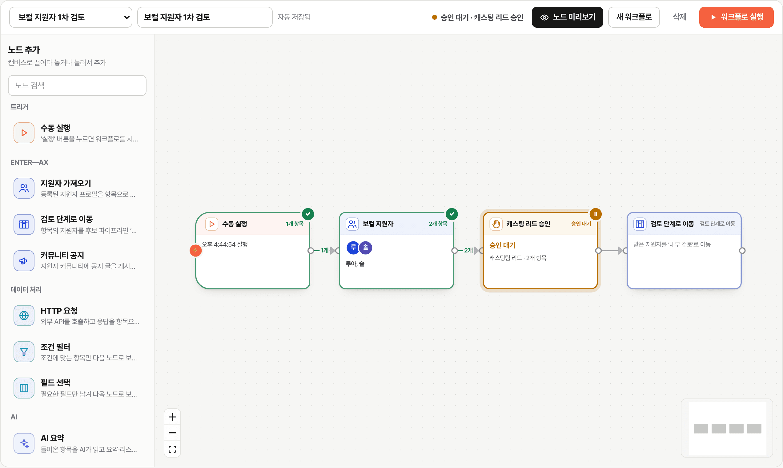 Enter-AX workflow editor paused at a casting lead approval step